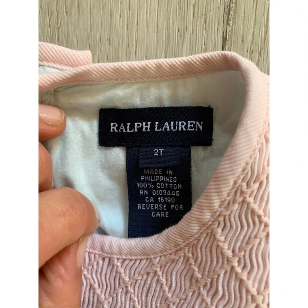 Ralph Lauren Kids Pink Smocked Floral Pique Cotton Dress 2T Pastel Cottagecore